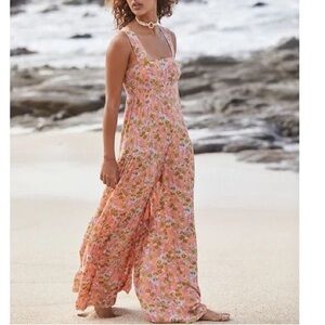 Free People Aloha Wide Leg Floral Jumpsuit - Boho Tropical - Flowy Resort Style